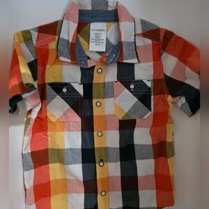 TOUGHSKINS Boy’s Short Sleeved Buttondown shirt Multicolor Block Plaid  Size 4